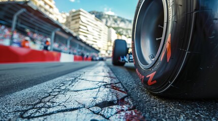 The street track has curbs and asphalt for racing cars. - obrazy, fototapety, plakaty