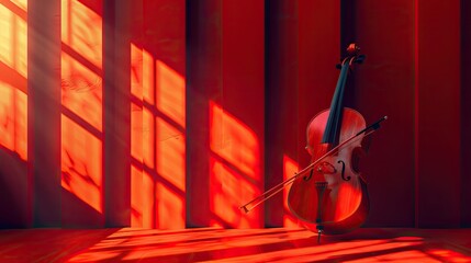 An abstract poster design for World Music Day featuring classical musical instruments illuminated by sunlight, creating a sense of warmth and inspiration - Powered by Adobe