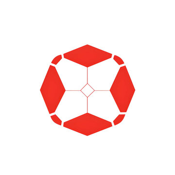 Symbols made from red soccer balls