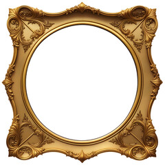 moldura vintage dourada em formato orgânico redondo,moldura de espelho retro, porta retrato isolado em fundo transparente