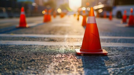 Urban Road Safety with Orange Traffic Cones. Generative ai