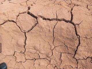 Cracks on the dry ground caused by the drought
