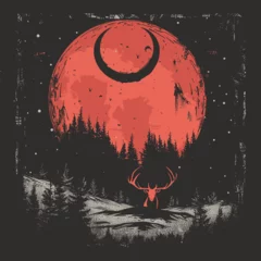 Stoff pro Meter Deer hunting in the forest. Vector illustration on a dark background. © whitecityrecords