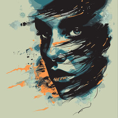 Portrait of a beautiful woman. Grunge vector illustration.