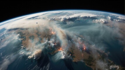 A view of the earth from space shows a massive wildfire. Generative AI.