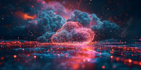 Futuristic cloud computing concept with digital storage and big data transfer in a modern internet setting. Concept Cloud Computing, Digital Storage, Big Data Transfer, Internet Concept