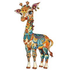 a drawing of a giraffe with colorful patterns on it
