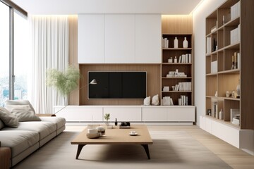 Modern minimalist living  room with natural neutral colors design
