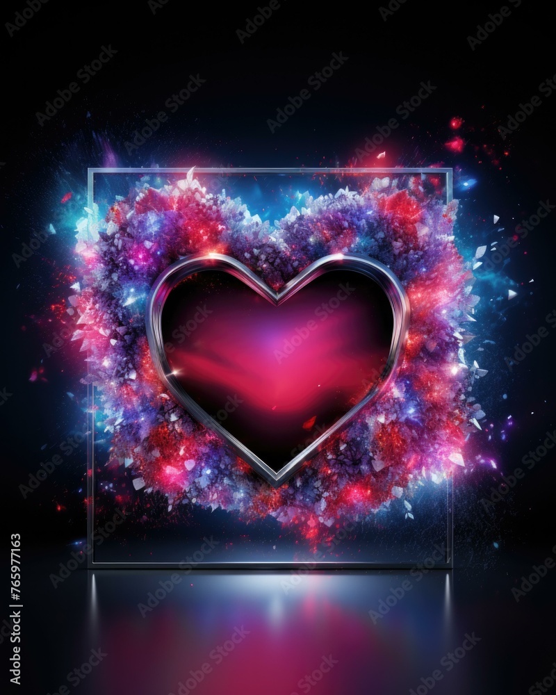 Wall mural a heart shaped frame with colorful lights and sparkles. generative ai.