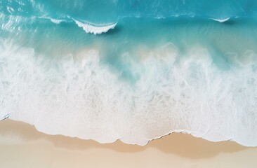 An aerial view of a beach with waves and sand. Generative AI.