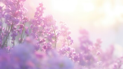 A close up of a field full of purple flowers. Generative AI.