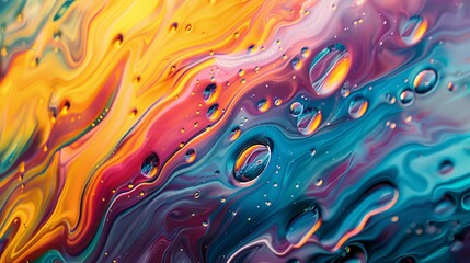 A fluid and vibrant abstract image, resembling a psychedelic liquid with swirls of orange, red, blue, and purple colors.