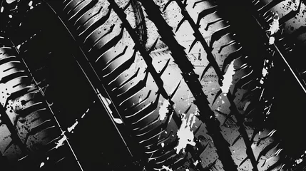 Foto op Canvas Tire tread marks, wheel textures, tire marks from off-road, rally, motocross, car racing, and other events. Grunge-inspired vector black isolated texture © Zahid