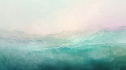 A serene digital painting of a layered, textured ocean with rolling waves under a soft, pastel-colored sky.