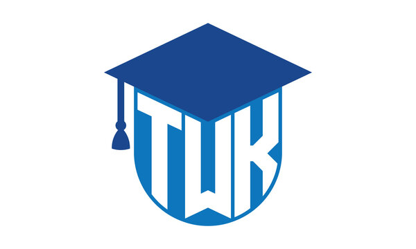 TWK initial letter academic logo design vector template. school college logo, university logo, graduation cap logo, institute logo, educational logo, library logo, teaching logo, book shop, varsity	
