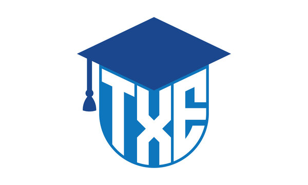 TXE initial letter academic logo design vector template. school college logo, university logo, graduation cap logo, institute logo, educational logo, library logo, teaching logo, book shop, varsity	
