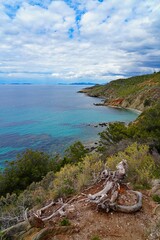 View of the landscape in Cap Benat, a cape on the Mediterranean Sea in Bormes-les-Mimosas near Le Lavandou on the French Riviera Cote d’Azur - 765980599