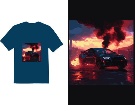 Sports car and raising car T-Shirt design 