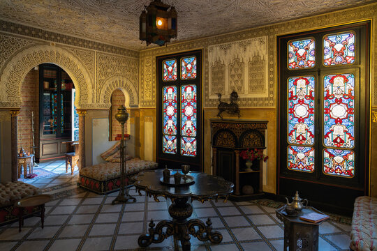 Le Port Marly, France - June 13 2023: Moorish room in the Chateau de Monte-Cristo. This castle located 20 km from Paris was the residence of Alexandre Dumas from 1846 to 1851.