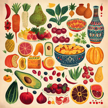 seamless food pattern background illustration.natural organic healthy fresh vegetable fruit tomatoes icon doodle wallpaper.eatery vegetarian vegan ingredient green nature texture vector design.