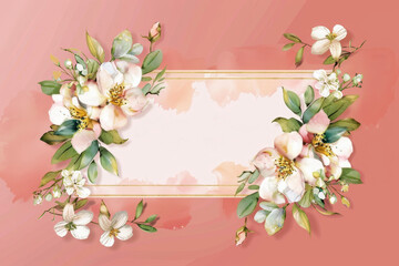 A decorative floral frame on a pink background perfect for elegant wedding invitations or sophisticated stationery