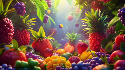 A colorful background with a variety of fruit - obrazy, fototapety, plakaty