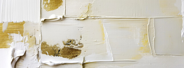 Painting with White and Gold Paint Detailed Impasto, Thick Oil Paint, Relief Strokes of Gold Leaf, Abstract Painterly Texture