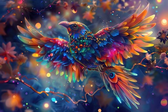 magic fairytale colourful bird