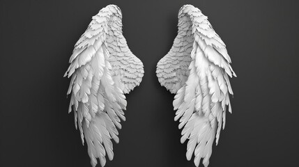 Realistic white angel wings isolated on black background