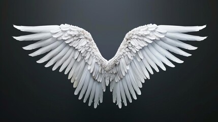 Realistic white angel wings isolated on black background