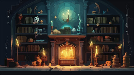 wizards room with library old books potion - obrazy, fototapety, plakaty