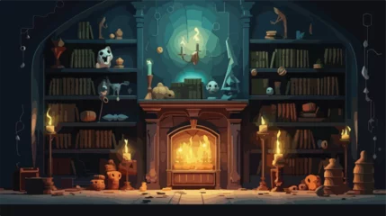 Fotobehang wizards room with library old books potion © Ayyan