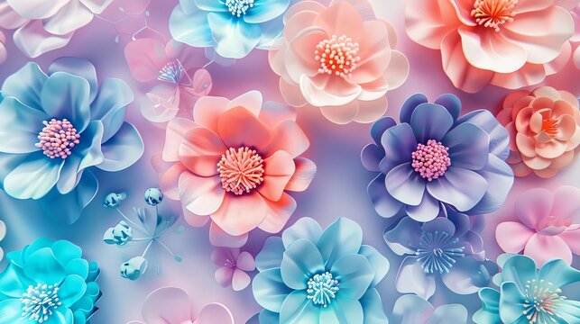 Colorful pastel flowers forming a background for Women's History Month celebration, digital illustration