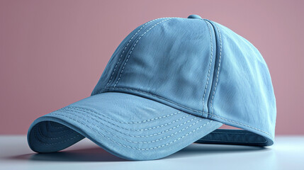 Light blue baseball cap mockup with light pink background.