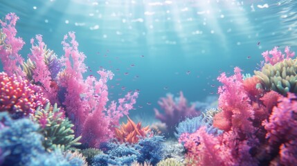Fototapeta na wymiar Simplistic 3D Blender coral reef, underwater hues