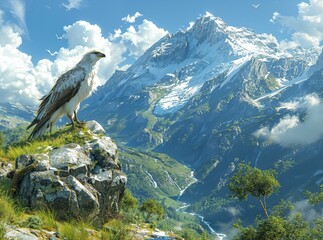 Mountain fauna in a mythical setting, epic tales, legendary beings, a visual spectacle, breathtaking views