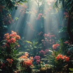 Fototapeta na wymiar Rainforest species in a mystical jungle, exotic, otherworldly flora and fauna, a visual exploration