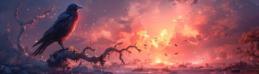 Birdwatching in a fantasy universe, unique species with enchanting abilities, celestial backgrounds, mesmerizing - obrazy, fototapety, plakaty
