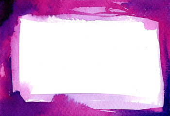 Purple watercolor border with copy space, white background with frame for text