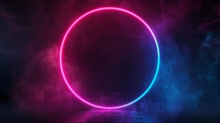 Neon circle frame glowing against a dark background, creating an electrifying and futuristic atmosphere