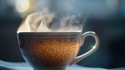 Close-up of Steam Rising from a Cup of Hot Tea