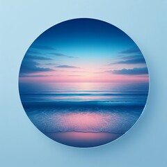 Sunset over the sea. Round frame.