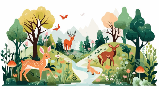 A magical forest with enchanted animals