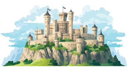 A medieval castle on a hilltop  - obrazy, fototapety, plakaty
