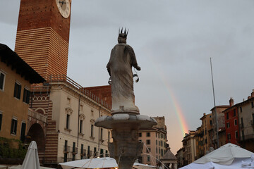 Rainbow after the rain in the old town, Verona