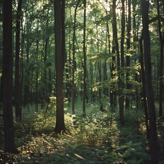Sunlight Filtering Through a Serene Forest