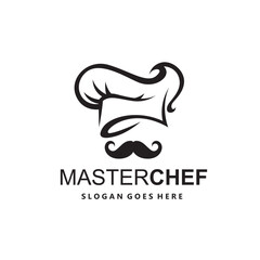 illustration of monochrome mustachioed chef isolated on white background