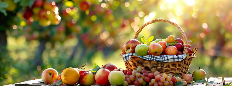 Autumn Harvest Basket with Fresh Fruits
