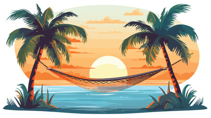 Fototapeta na wymiar A serene beach with palm trees and a hammock