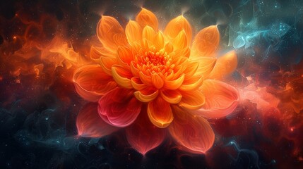 Fototapeta premium Vibrant orange flower stands out against a stark black background